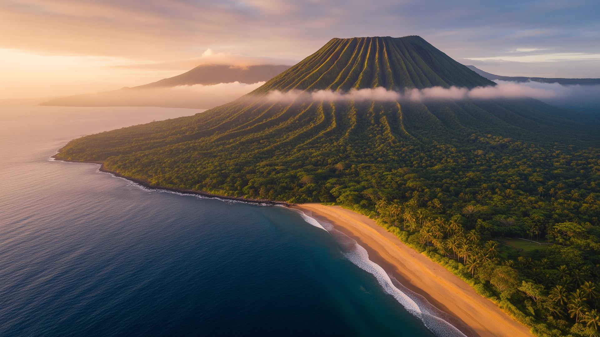 Costa volcánica de El Salvador al atardecer